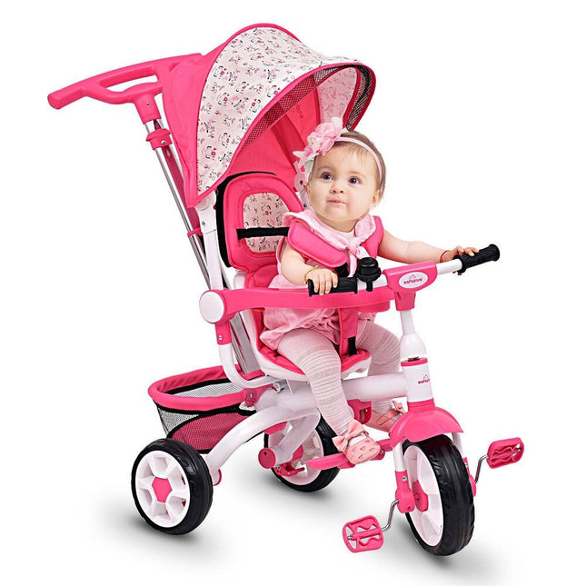 Pink Baby Stroller Tricycle Detachable Learning Toy Bike for Toddlers
