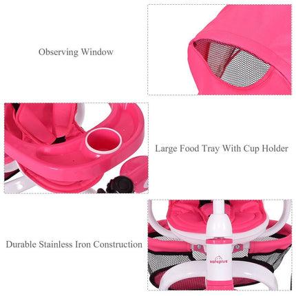 Pink Baby Stroller Tricycle Detachable Learning Toy Bike for Toddlers