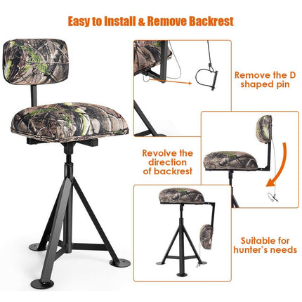 Swivel Hunting Chair Tripod Blind Stool – Detachable Backrest, 16"x15"x30"