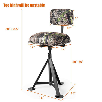 Swivel Hunting Chair Tripod Blind Stool – Detachable Backrest, 16"x15"x30"