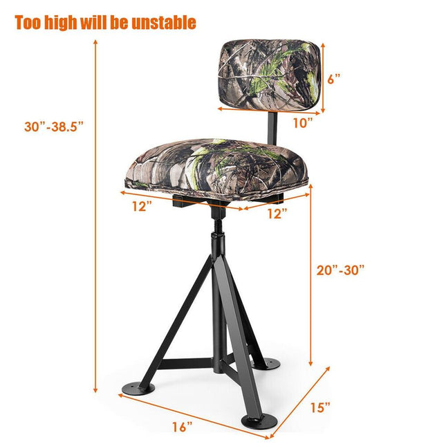 Swivel Hunting Chair Tripod Blind Stool – Detachable Backrest, 16"x15"x30"