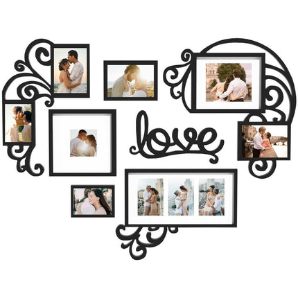 Heart-Shaped Photo Frame Set Wall Hanging Picture Frames Black Home Decor