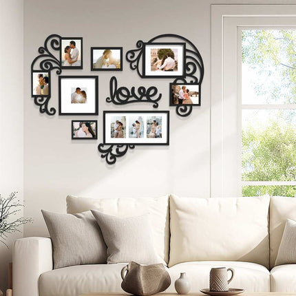 Heart-Shaped Photo Frame Set Wall Hanging Picture Frames Black Home Decor