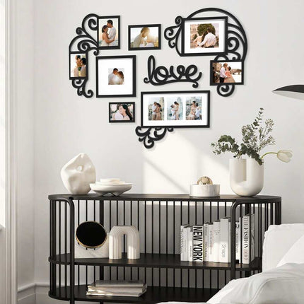 Heart-Shaped Photo Frame Set Wall Hanging Picture Frames Black Home Decor
