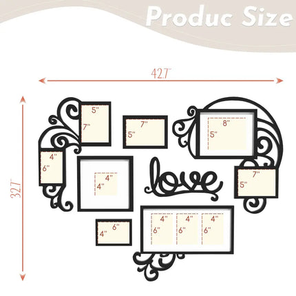 Heart-Shaped Photo Frame Set Wall Hanging Picture Frame Home Decor