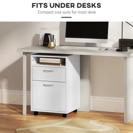 24" Mobile Printer Cart with 2 Drawers, White Office Storage Printer Stand