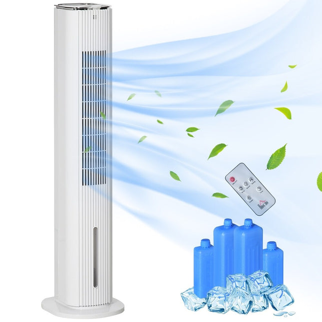 Evaporative Air Cooler Oscillating Ice Tower Fan 3 Modes Remote Timer White