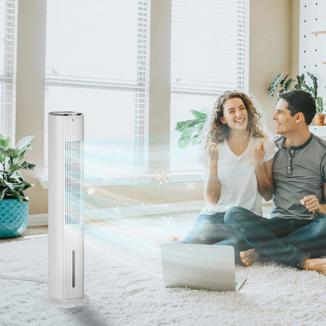 Evaporative Air Cooler Oscillating Ice Tower Fan 3 Modes Remote Timer White