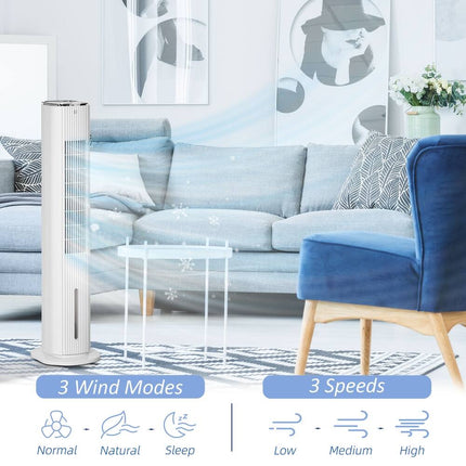 Evaporative Air Cooler Oscillating Ice Tower Fan 3 Modes Remote Timer White