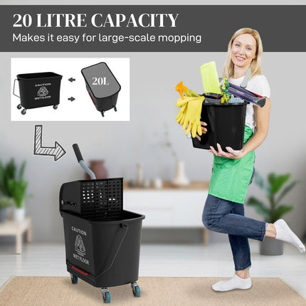 21 Quart Mop Bucket with Wringer on Wheels, Separate Clean and Dirty Water System