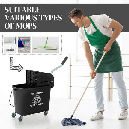 21 Quart Mop Bucket with Wringer on Wheels, Separate Clean and Dirty Water System