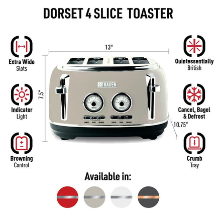 Dorset Stainless Steel 4-Slice Toaster Wide Slot Kitchen Appliance