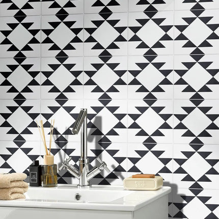 Handmade Rissani Black & White Tiles – Pack of 12, Moroccan Style