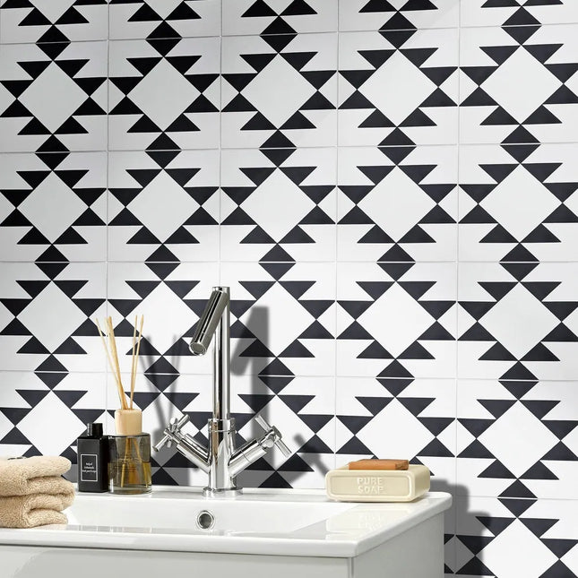 Handmade Rissani Black & White Tiles – Pack of 12, Moroccan Style
