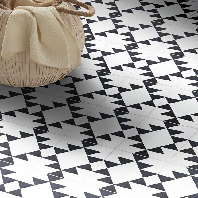 Handmade Rissani Black & White Tiles – Pack of 12, Moroccan Style