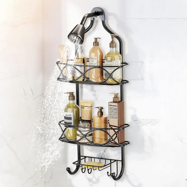 Hanging Shower Caddy Over Showerhead with Hooks Bathroom Organizer Rack