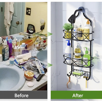 Hanging Shower Caddy Over Showerhead with Hooks Bathroom Organizer Rack