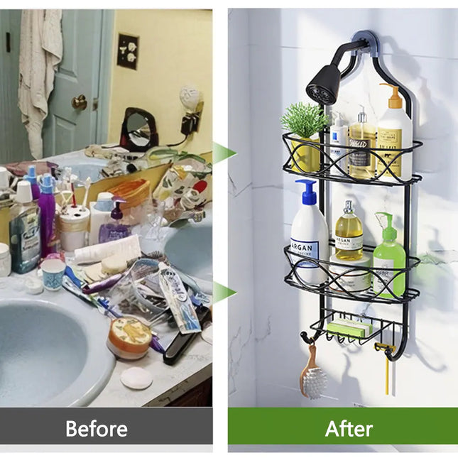 Hanging Shower Caddy Over Showerhead with Hooks Bathroom Organizer Rack