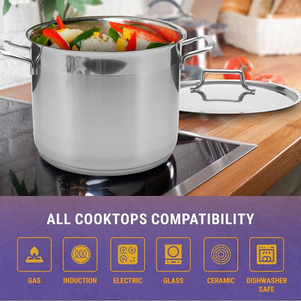 9 Qt Stainless Steel Stock Pot 18/10 Induction Oven Safe Covered Cookware