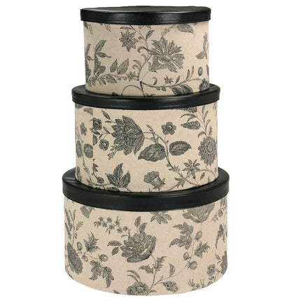 Set of 3 Nestable Hat Boxes Faux Leather Lids Storage Gift Boxes