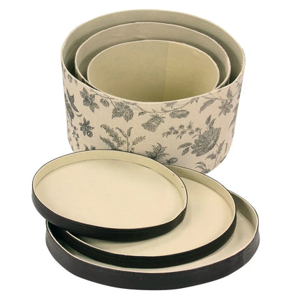Set of 3 Nestable Hat Boxes Faux Leather Lids Storage Gift Boxes
