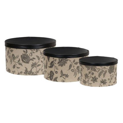 Set of 3 Nestable Hat Boxes Faux Leather Lids Storage Gift Boxes