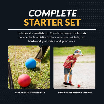 Deluxe 6-Player Croquet Set Multi Color Outdoor Lawn Game Complete Kit