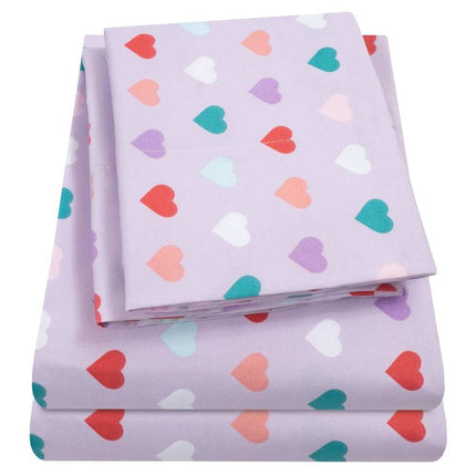 Hearts Twin XL Sheet Set 3 Piece Multi Color Printed Soft Bedding for Kids and Teens