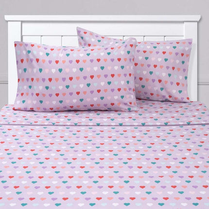 Hearts Twin XL Sheet Set 3 Piece Multi Color Printed Soft Bedding for Kids and Teens