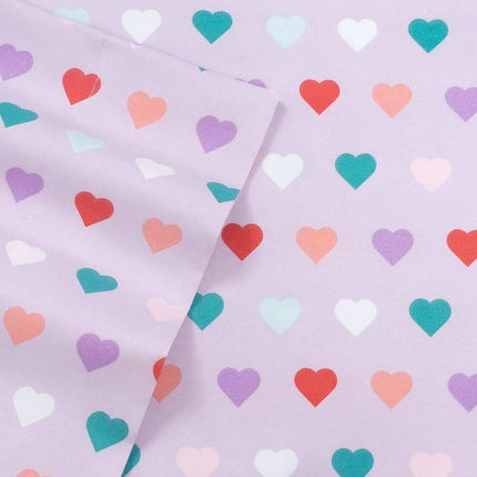 Hearts Twin XL Sheet Set 3 Piece Multi Color Printed Soft Bedding for Kids and Teens