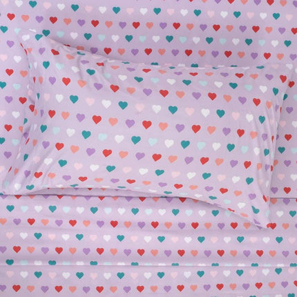 Hearts Twin XL Sheet Set 3 Piece Multi Color Printed Soft Bedding for Kids and Teens