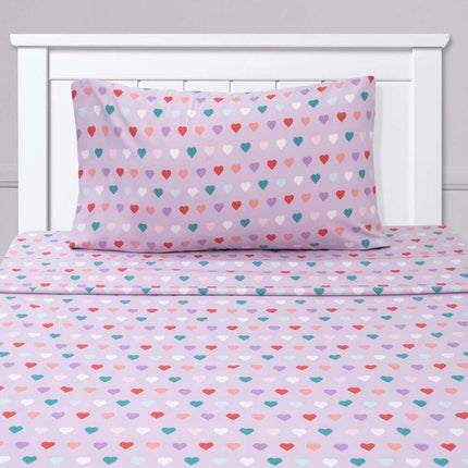 Hearts Twin XL Sheet Set 3 Piece Multi Color Printed Soft Bedding for Kids and Teens