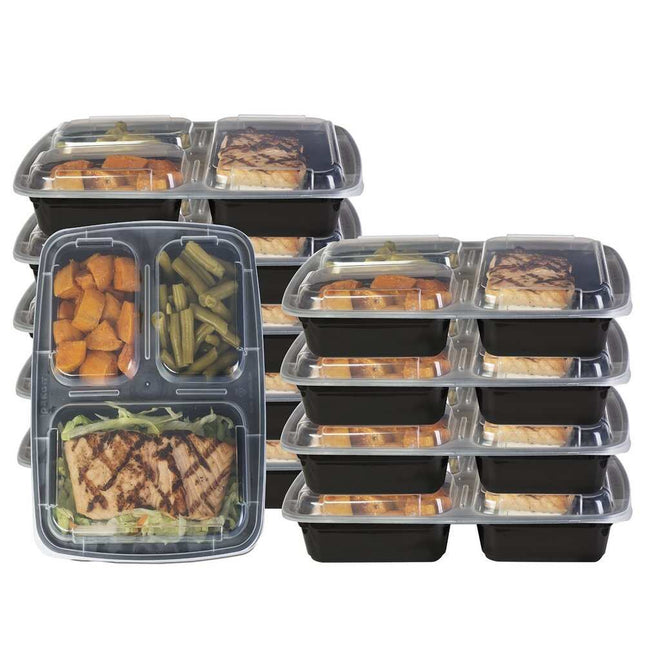 10-Pack 3-Compartment Meal Prep Containers with Secure Lids