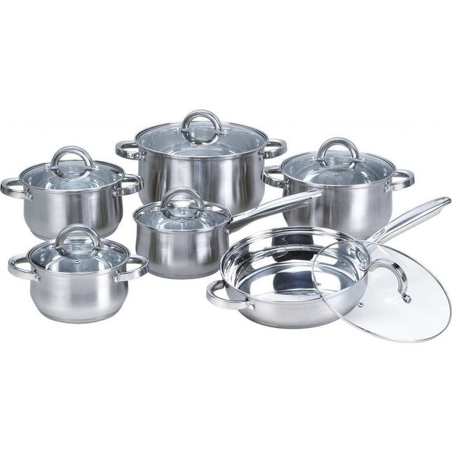 12-Piece Concept Silver Stainless Steel Cookware Set – Includes Glass Lids