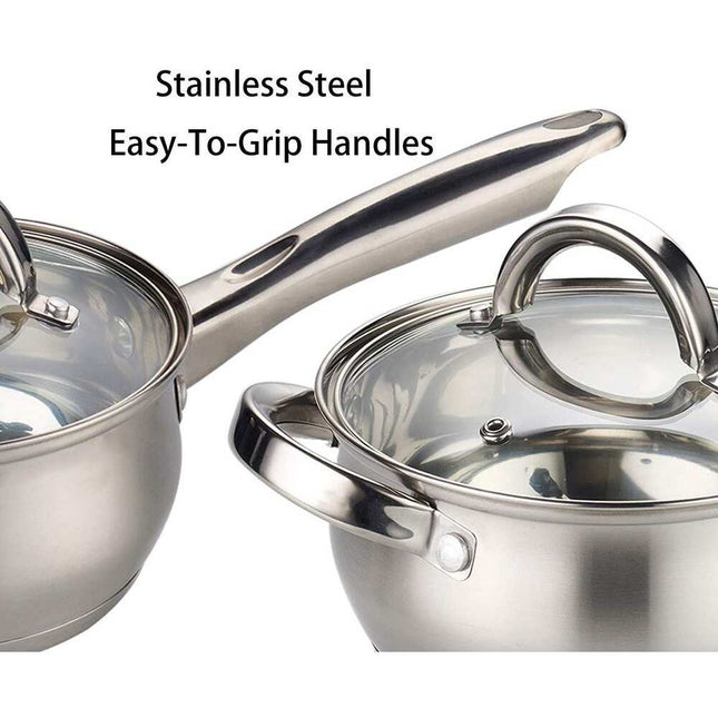 12-Piece Concept Silver Stainless Steel Cookware Set – Includes Glass Lids