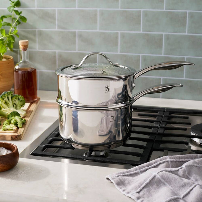 Aragon 2.5 Qt Stainless Steel Saucepan with Lid & Steamer Insert - Silver