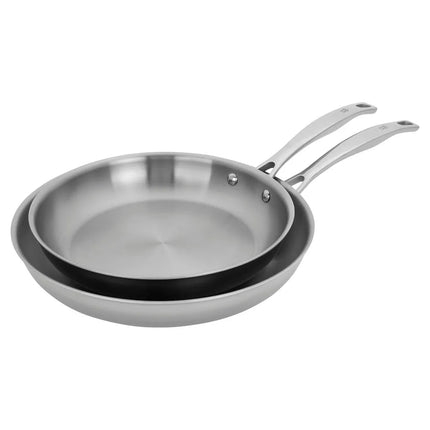 2 Pc Stainless Steel Fry Pan Set 10" 12" Clad H3 Professional Cookware