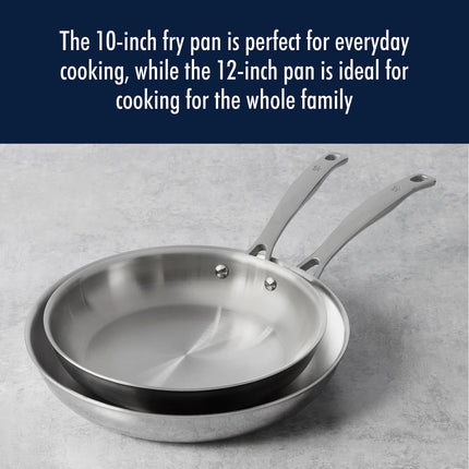 2 Pc Stainless Steel Fry Pan Set 10" 12" Clad H3 Professional Cookware