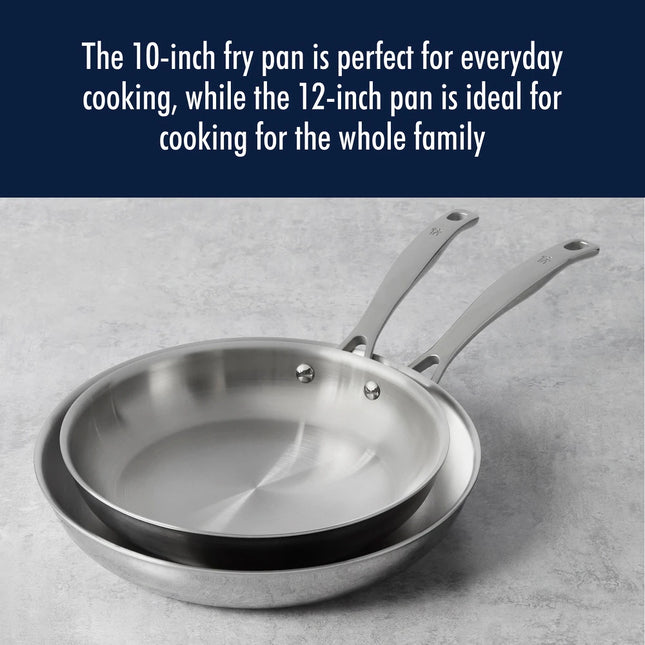 2 Pc Stainless Steel Fry Pan Set 10" 12" Clad H3 Professional Cookware