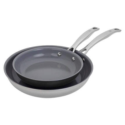 Clad H3 Stainless Steel Fry Pan Set 2 Pack 8 Inch 10 Inch Nonstick Ceramic