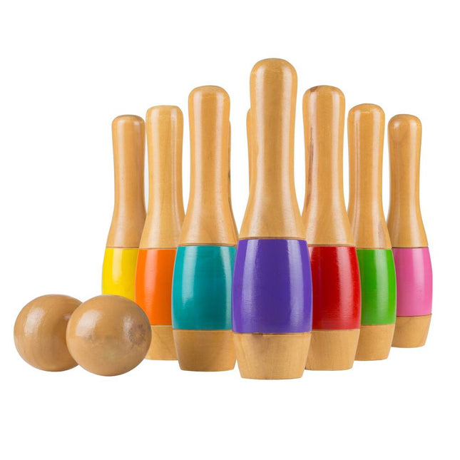 9.5" Wooden Multicolored Lawn Bowling Set – Classic Outdoor Game