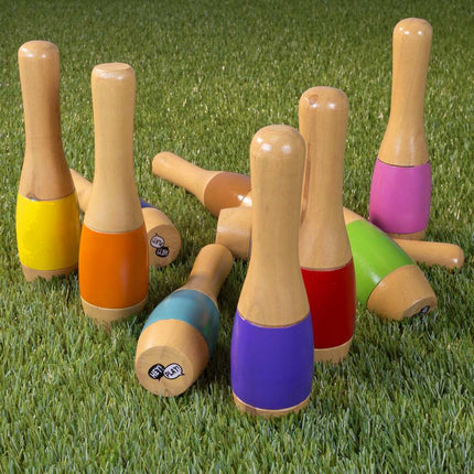 9.5" Wooden Multicolored Lawn Bowling Set – Classic Outdoor Game