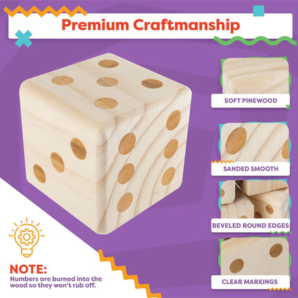 Giant Wooden Yard Dice – Outdoor Lawn Game, 3.5" Natural Wood Cube
