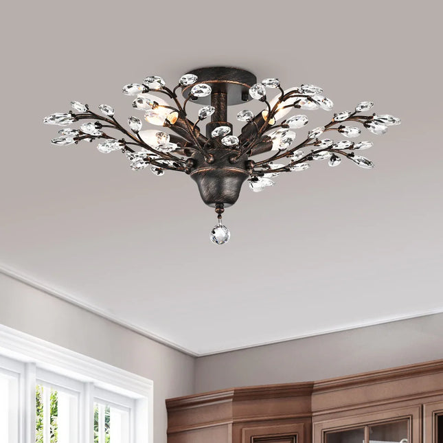 Holly 4-Light Flush Mount – Crystal Leaves Decorative Ceiling Light