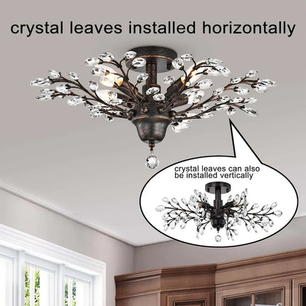 Holly 4-Light Flush Mount – Crystal Leaves Decorative Ceiling Light