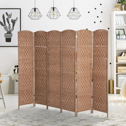 6ft Tall Wicker Weave 6-Panel Room Divider Privacy Screen – Natural Wood