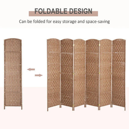 6ft Tall Wicker Weave 6-Panel Room Divider Privacy Screen – Natural Wood