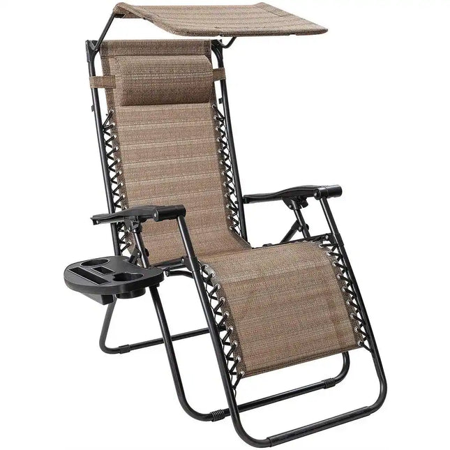 Outdoor Zero Gravity Chair Recliner with Canopy Shade & Cup Holder Lawn