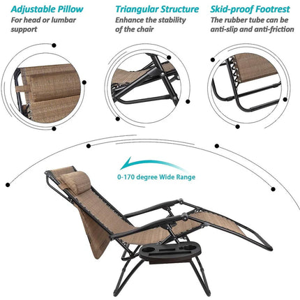 Outdoor Zero Gravity Chair Recliner with Canopy Shade & Cup Holder Lawn