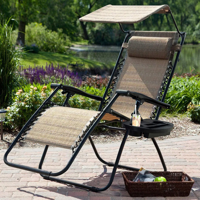 Outdoor Zero Gravity Chair Recliner with Canopy Shade & Cup Holder Lawn
